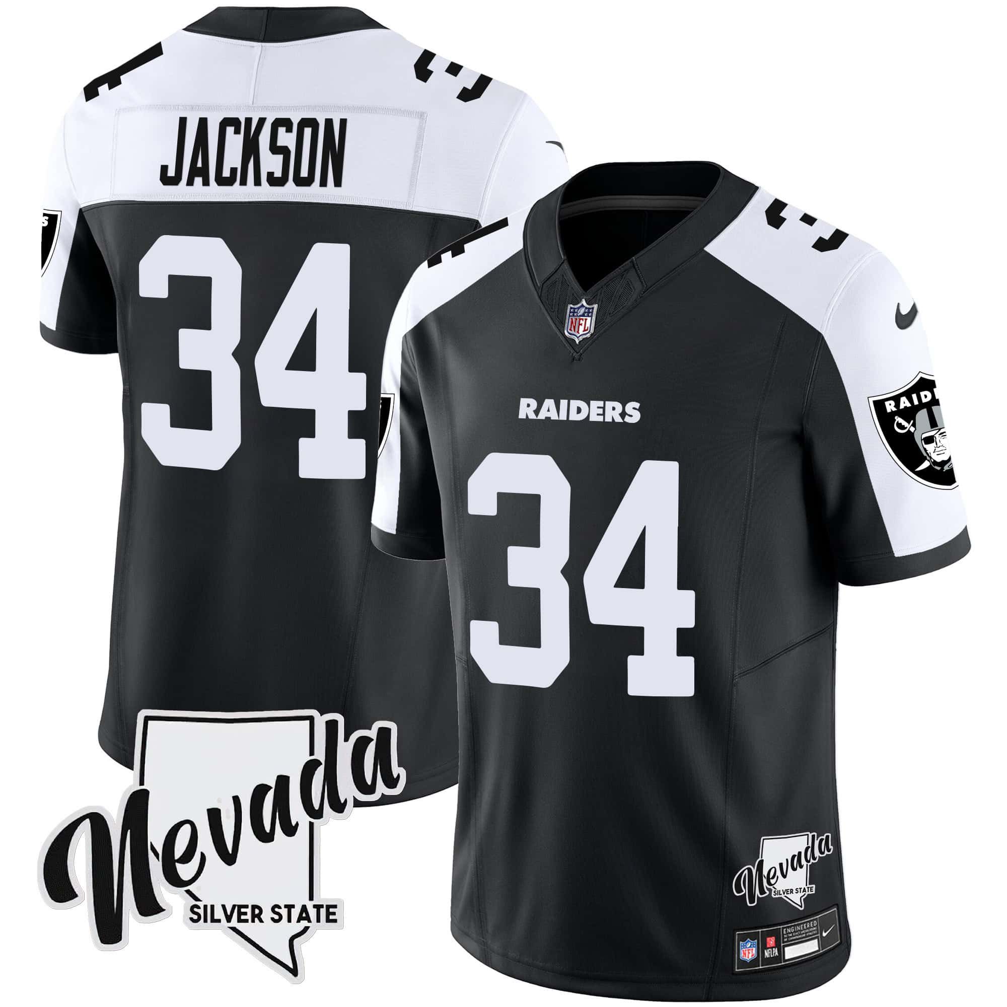 Men Oakland Raiders #34 Jackson Black 2024 Nike Nevada Silver State Patch Vapor NFL Jersey